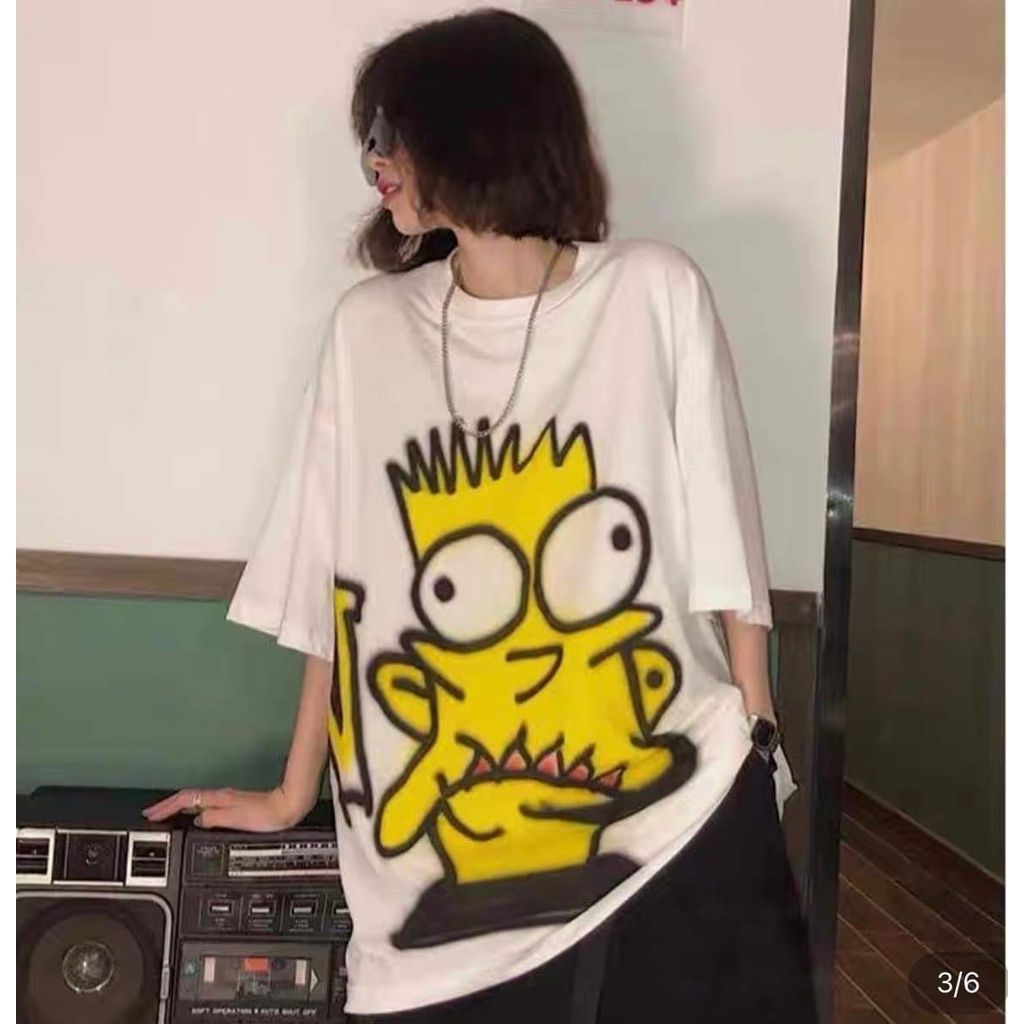 Set Đồ Bộ Nữ áo thun trắng in hình simson Kèm Quần đùi đen