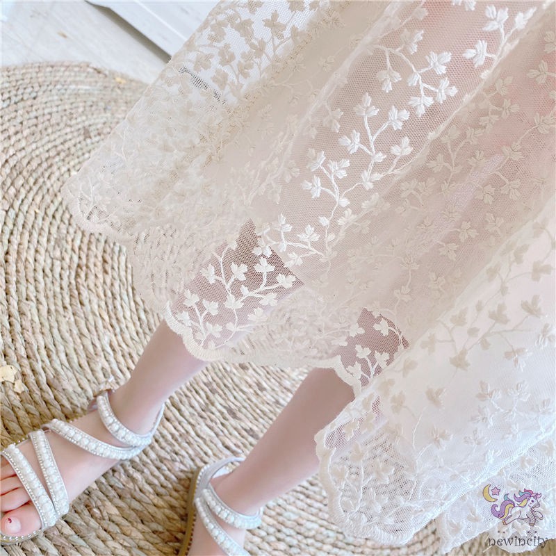 Đầm Công Chúa Sát Nách Phối Lưới Thêu Hoa Phong Cách Hàn Quốc Cho Bé Gái