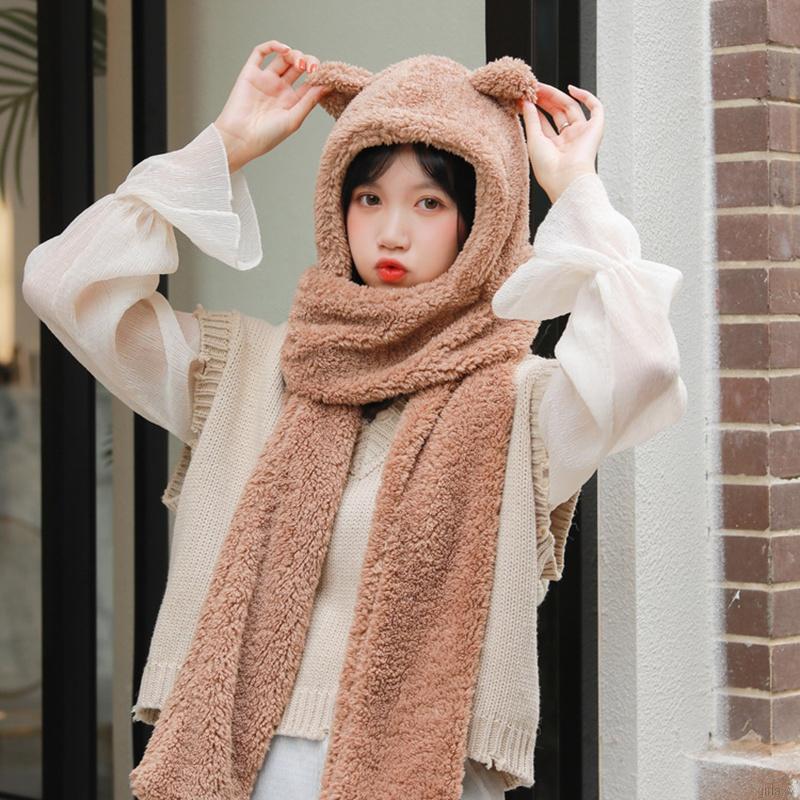Khăn Choàng Có Mũ Màu Trơn Ấm Áp Thời Trang Hàn Quốc