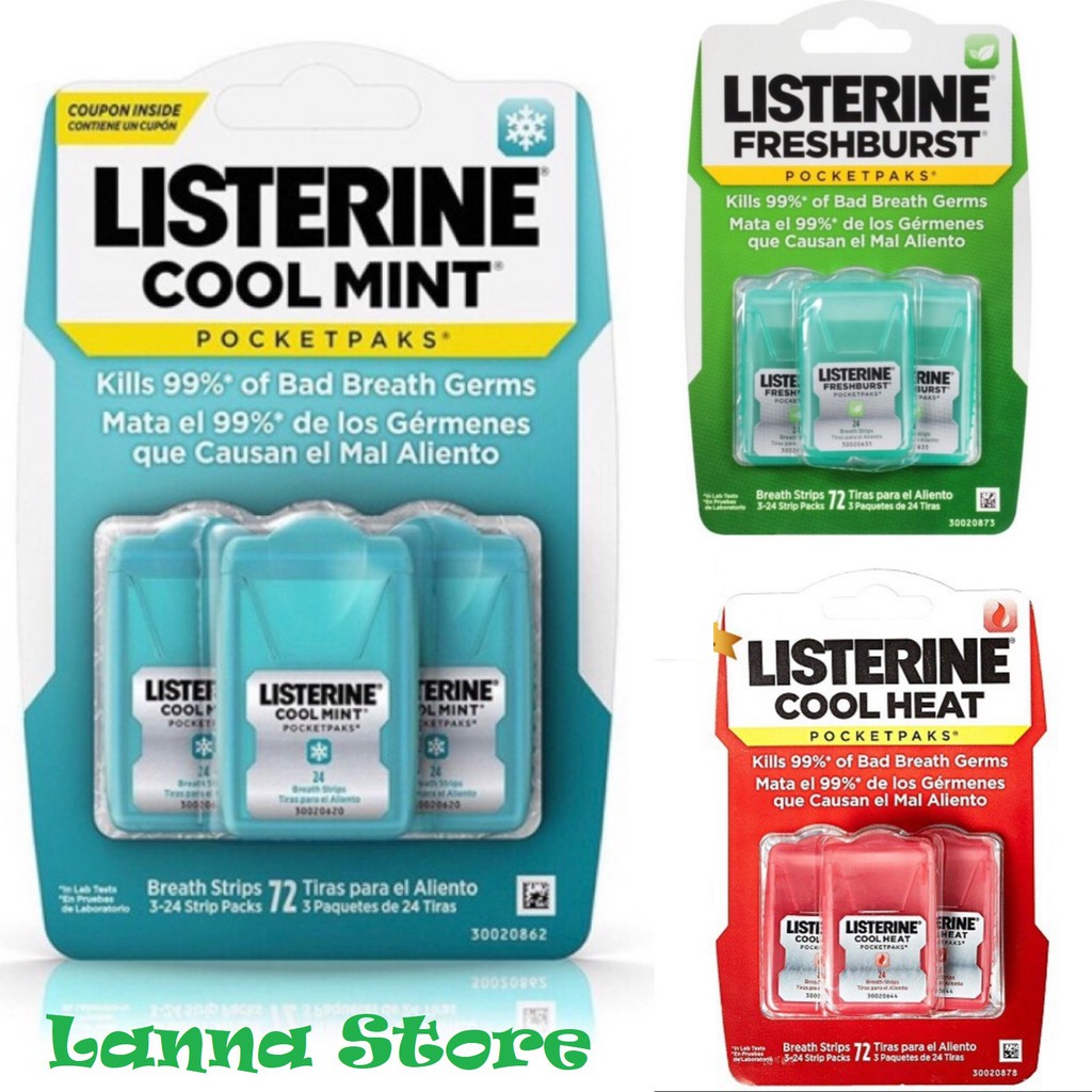 [Mã GROSALE1 giảm 8% đơn 500K] Miếng ngậm Listerine 1 vỉ 3 hộp (1 hộp 24 miếng) -Mỹ 🇺🇸.