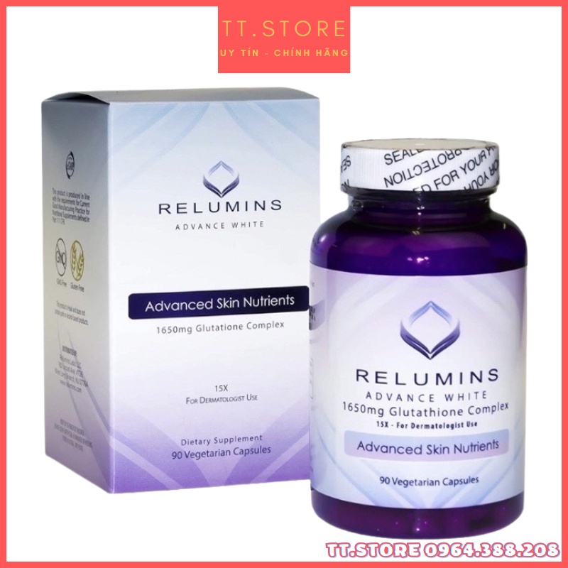 Viên Uống Siêu Trắng Da Relumins Advance White 1650mg Của Mỹ 90 Viên.