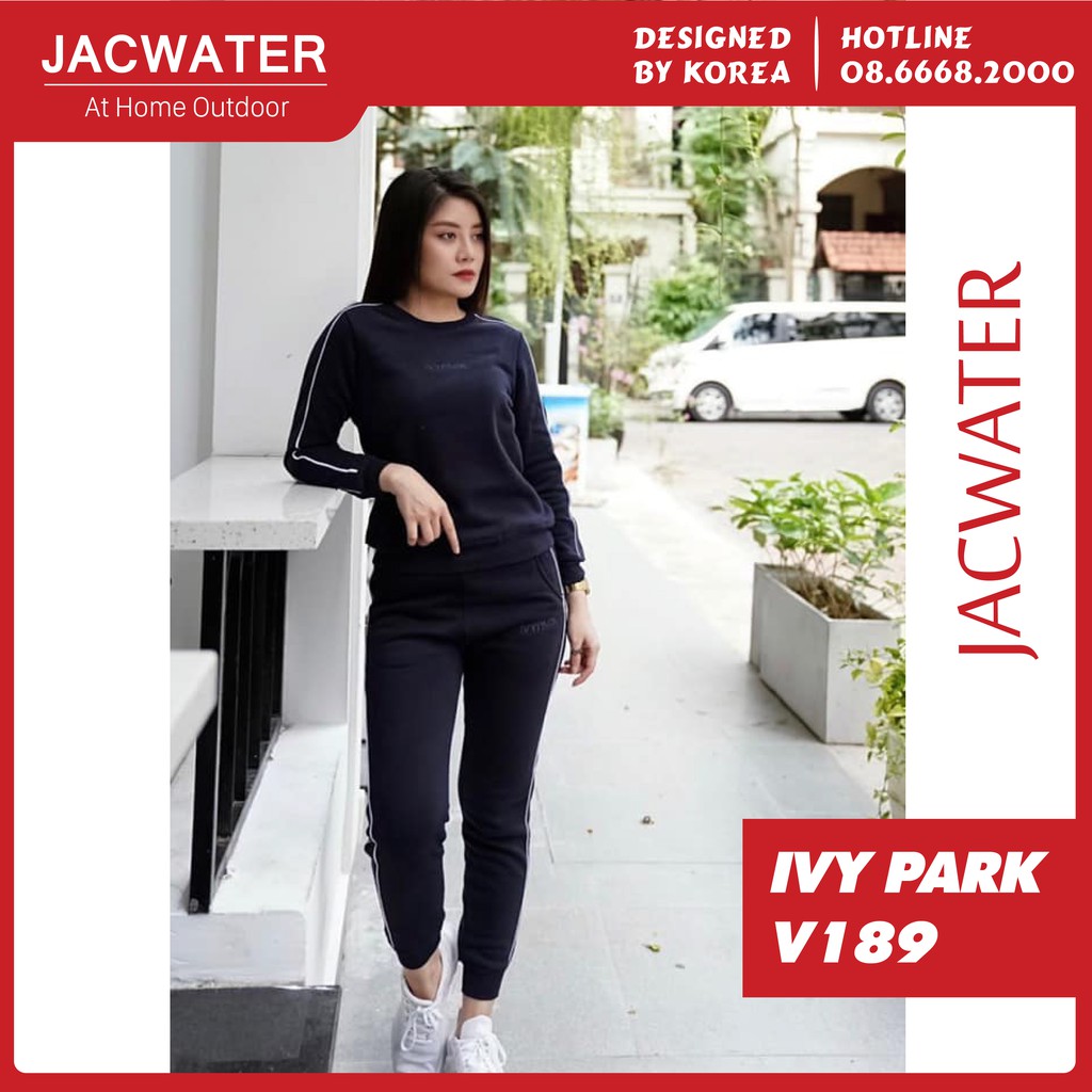 Bộ nỉ nữ dài tay IVY PARK, quần áo bông ấm màu trơn thể thao Jacwater V189