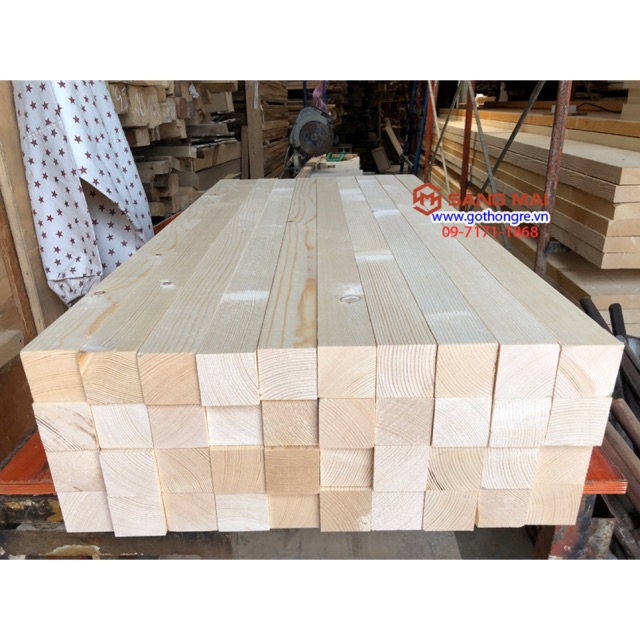 MS40] Thanh gỗ thông vuông 5cm x 5cm x dài 1m + láng mịn 4 mặt