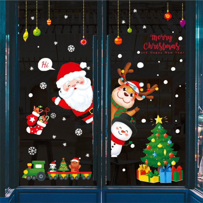 Decal dán tường trang trí Noel - Noel chào khách rèm châu đoàn tàu