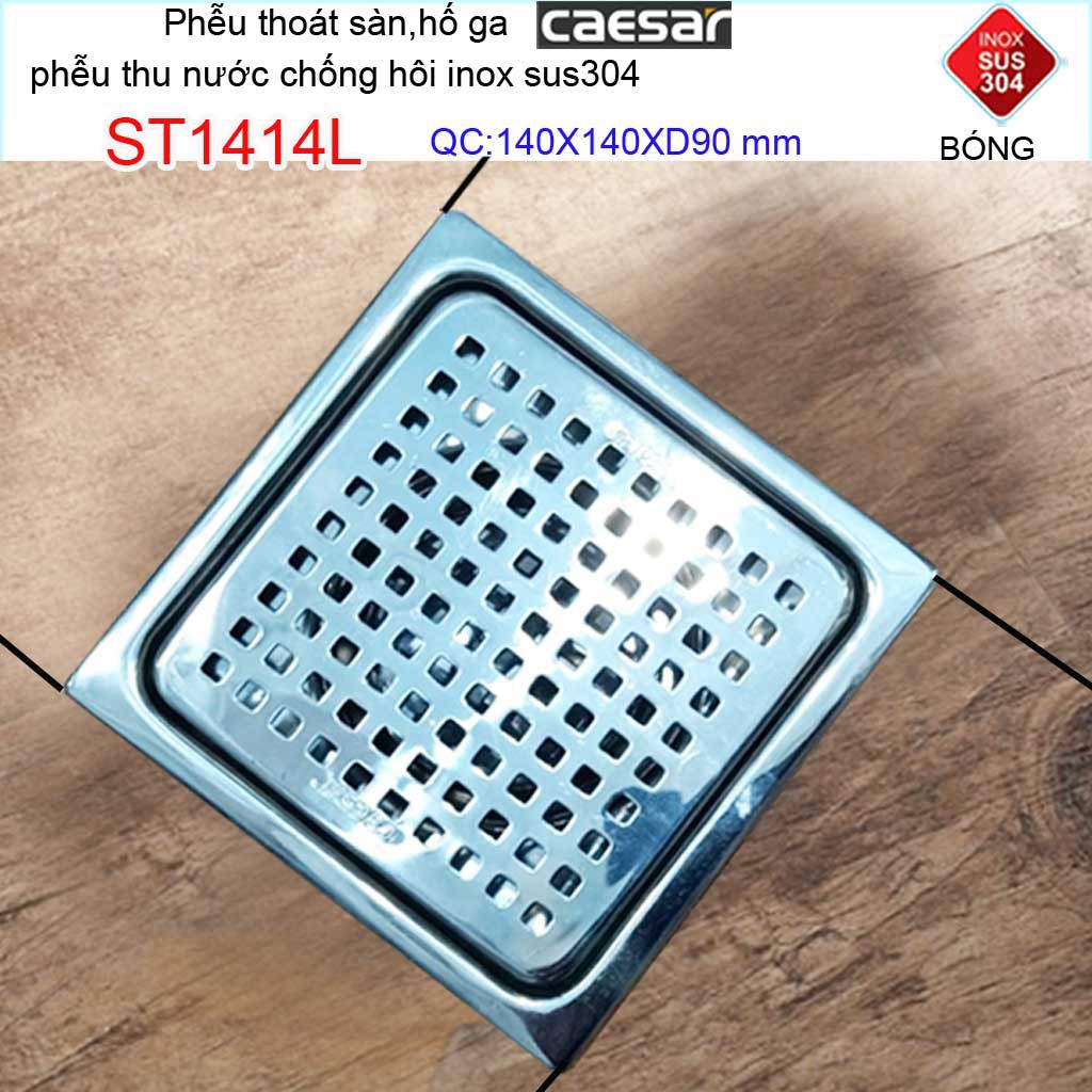 Phễu thoát sàn Caesar,chống mùi hôi Inox 304 caro, hố ga Caesar 14x14cm Phi 60-90 cao cấp