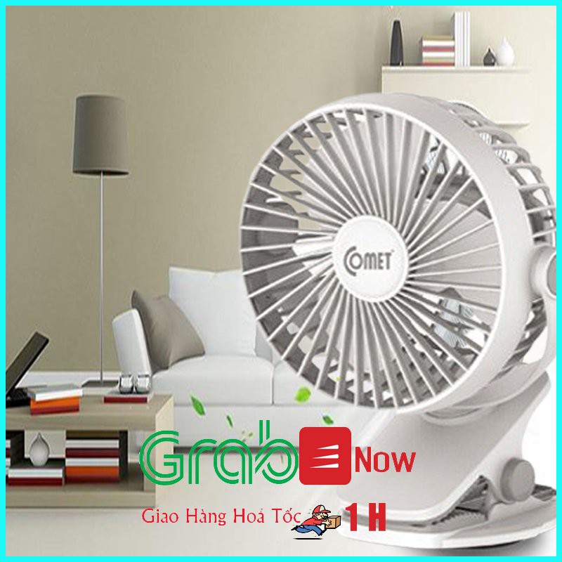 Quạt sạc COMET CRF0705 CHÍNH HÃNG mini kẹp bàn chạy 5 GIỜ-BẢO HÀNH 12 THÁNG