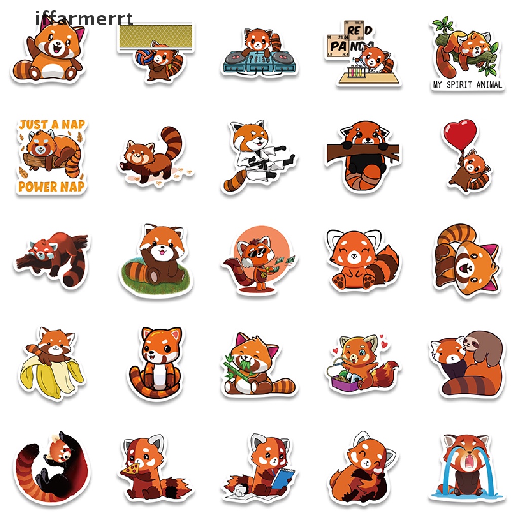 Set 50 Miếng Dán Hình Gấu Trúc Màu Đỏ Graffiti Chống Thấm Nước Trang Trí Sổ Tay / Hành Lý