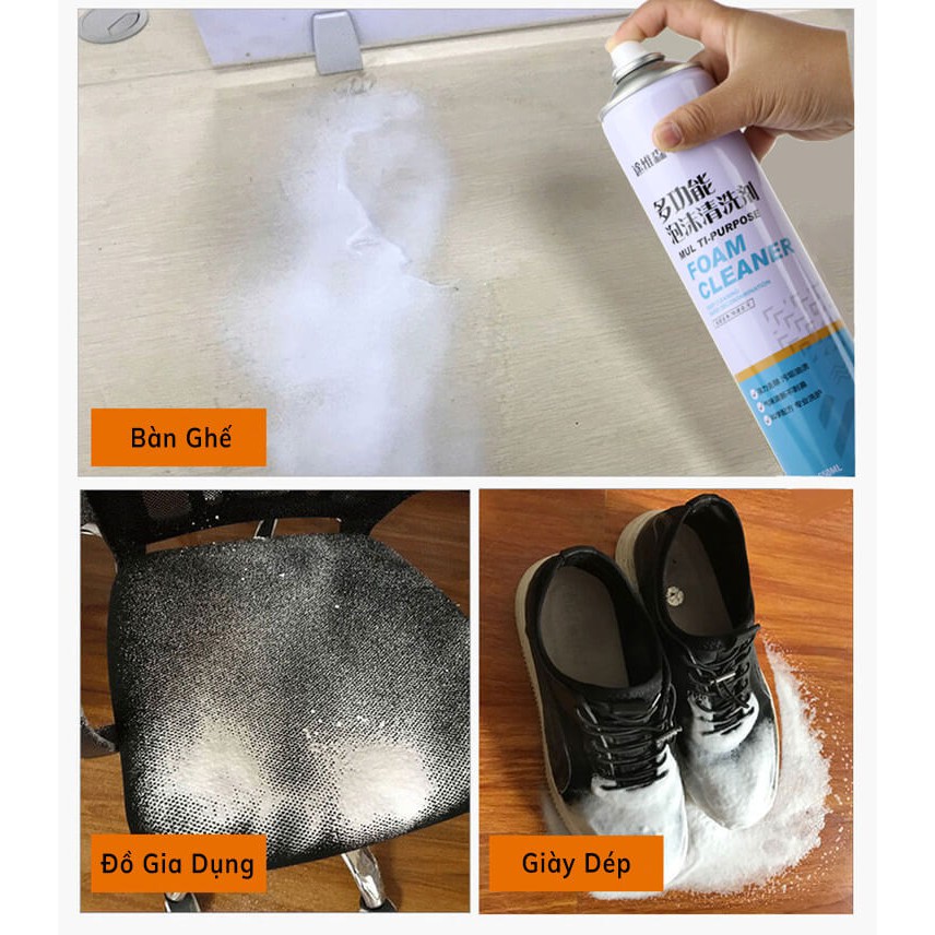 Bình Xịt Tạo Bọt FOAM CLEANER TuWeiSen Kèm Đầu Chải Vệ Sinh Đồ Da Đa Năng [650ml TẶNG KHĂN]