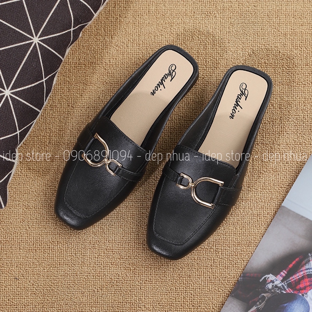 Giày sục lười mules quai xích công sở chất cao su giả da đi mưa chống trơn Maipy SL029