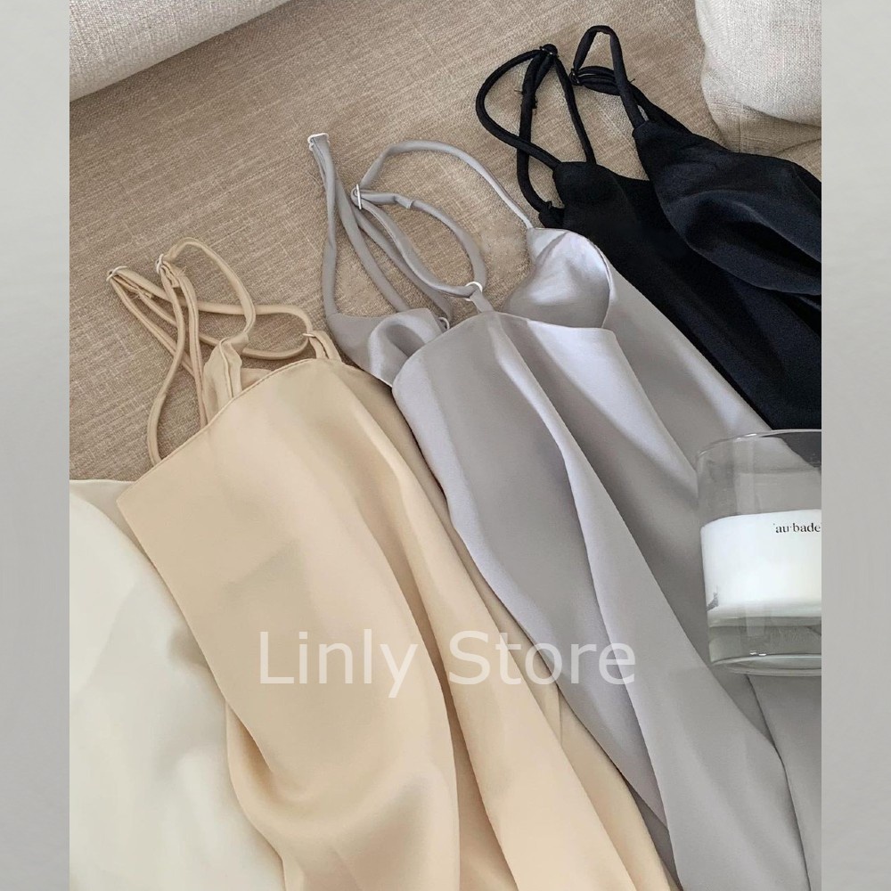 Áo 2 dây nữ chất lụa cao cấp – Áo hai dây vạt chéo 2 lớp buộc nơ eo A-2D