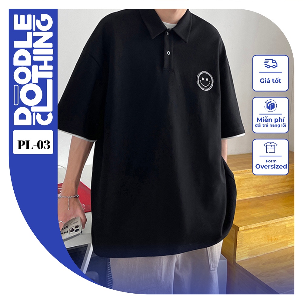 Áo thun polo phối độc đáo nam nữ tay lỡ unisex oversize áo phông form rộng hình mặt cười