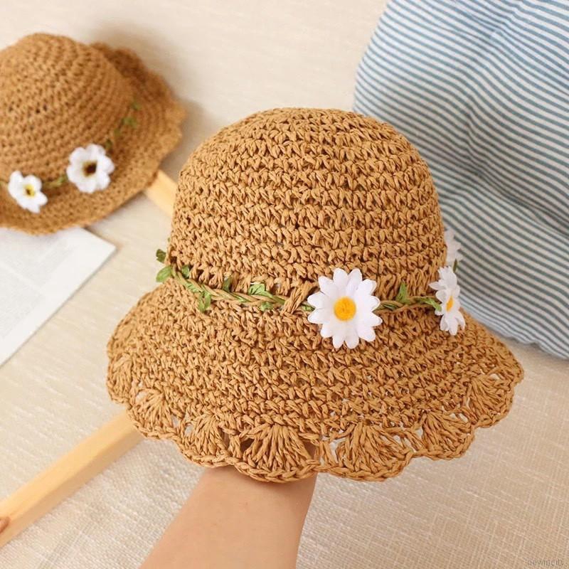 Nón cói phối hoa phong cách Hàn Quốc dễ thương cho bé gái