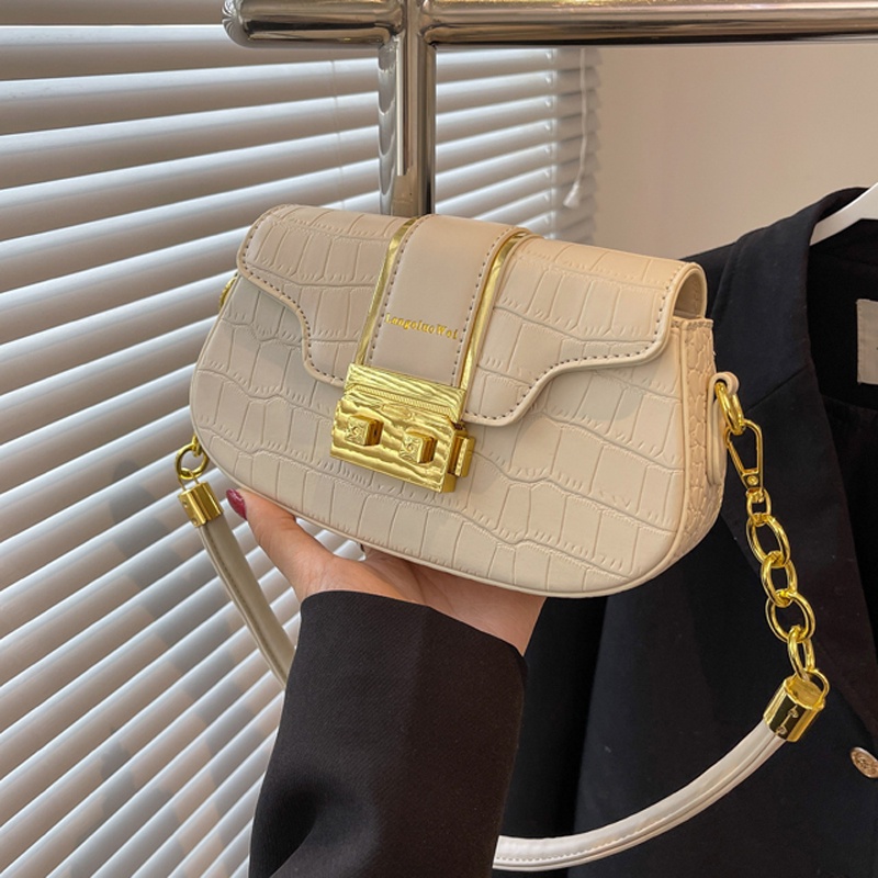 Túi đeo vai IELGY hình vuông cỡ nhỏ phối dây đeo sợi xích họa tiết vân đá thời trang cho nữ