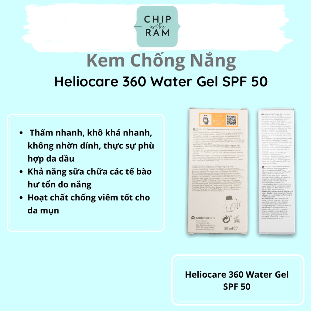 Kem chống nắng Helicare 360 Water Gel SPF 50 chống tia uv và chống nước 50ml