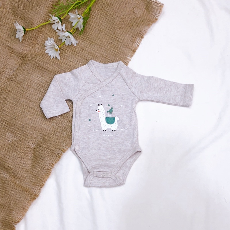 (Chọn màu) Bodysuit, body chip dài tay vạt chéo chất cotton dày dặn cho trẻ sơ sinh, thiếu tháng 0M,1M,3m,6M