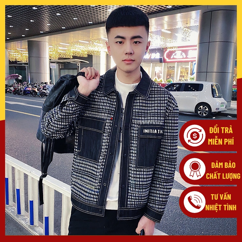 ♚Áo khoác nỉ nam lót lông Hàn Quốc, kaki kẻ caro cao cấp AK1