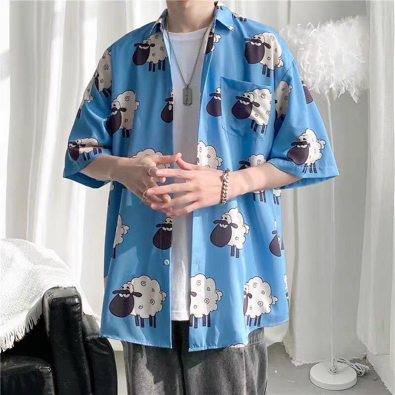 Áo Sơmi Tay Lở Unisex Hoạ Tiết Cừu