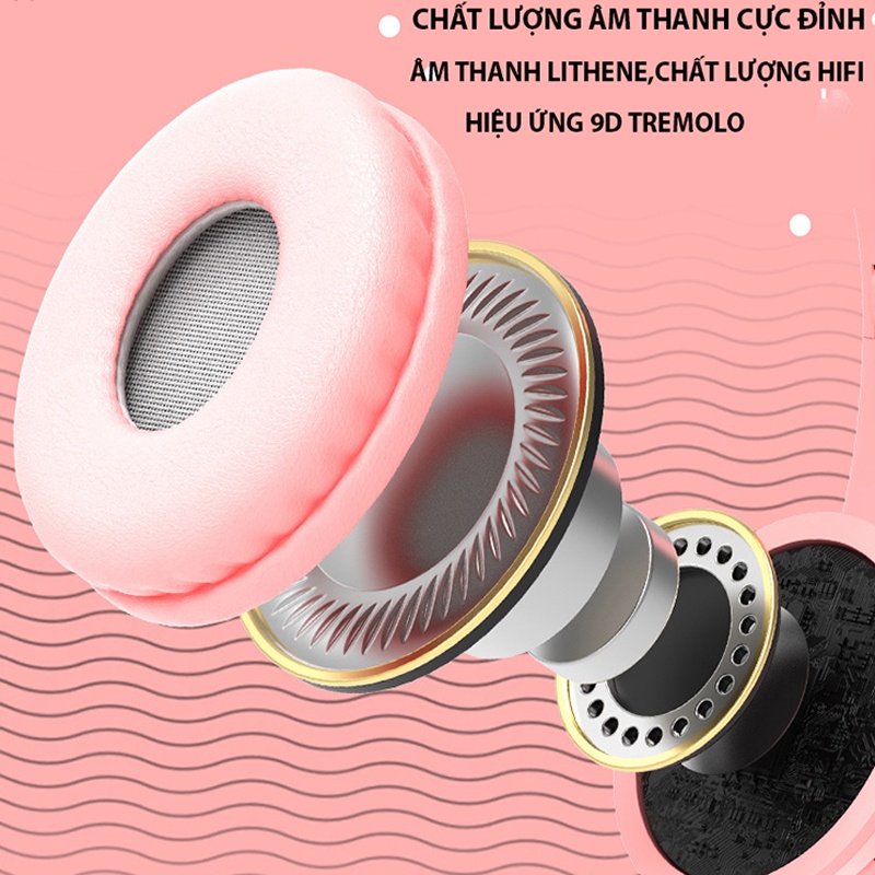 Tai Nghe Mèo Bluetooth P47M, Tai Mèo Dễ Thương Có Mic, Âm Bass Mạnh Mẽ Nghe Nhạc Cực Hay