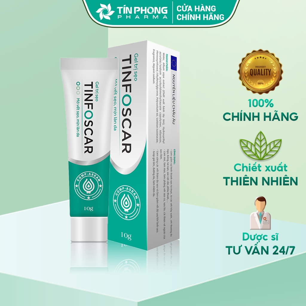 Gel Mờ Sẹo TinfoScar Giúp Giảm Sự Hình Thành Sẹo, Làm Mịn, Cung Cấp Độ Ẩm Và Đều Màu Da Tuýp 10g TMP011