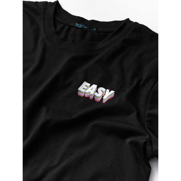 Áo thun đen Maybi in chữ "Easy"