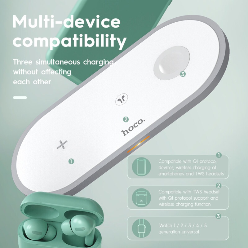 Đế sạc không dây Hoco CW24 CW33 3 trong 1 dành cho đồng hồ Apple Airpods 12 Pro Max 11 /11 Pro X XS Max XR