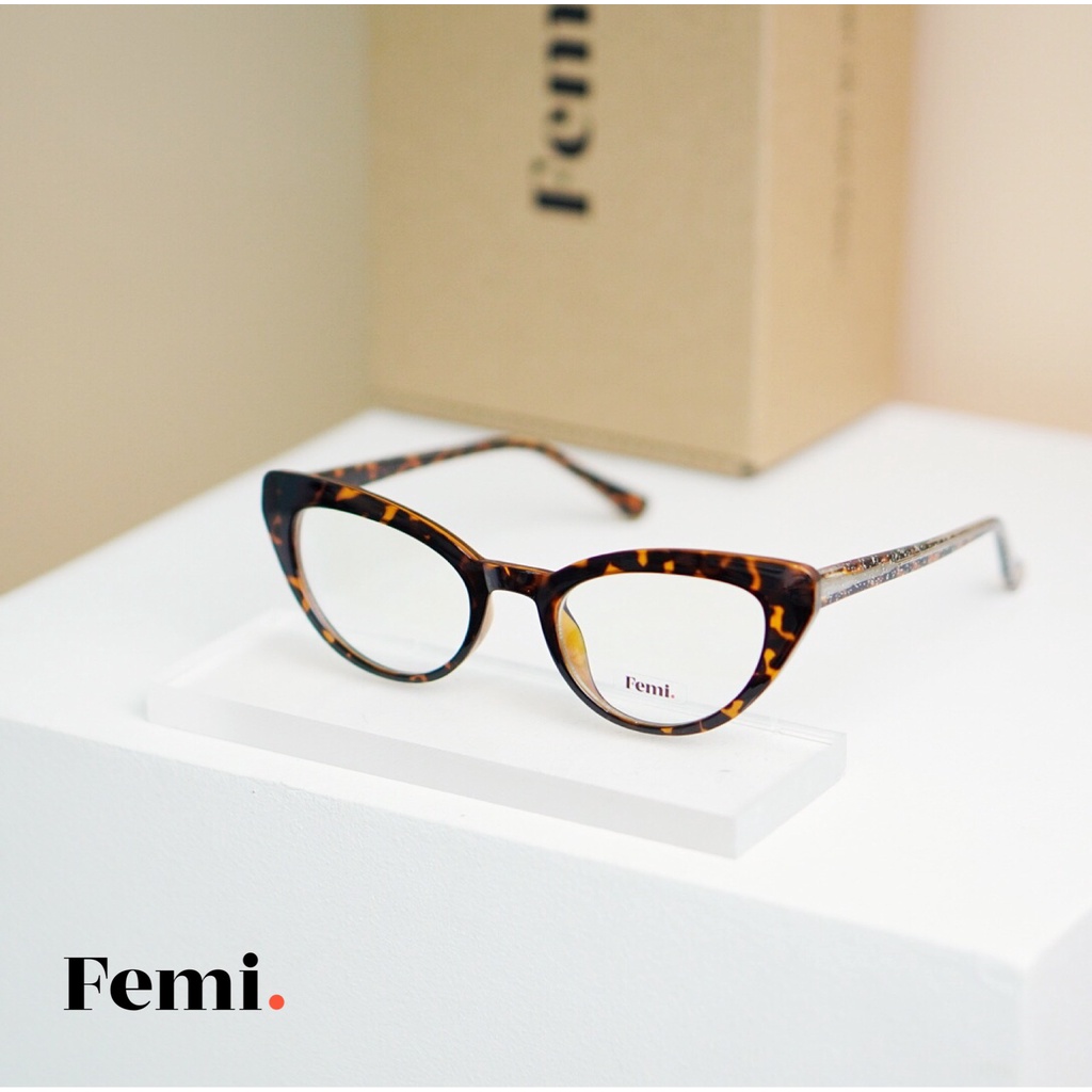 Gọng kính mắt mèo Femi Salim cao cấp, sẵn tròng 0 độ chống ánh sáng xanh