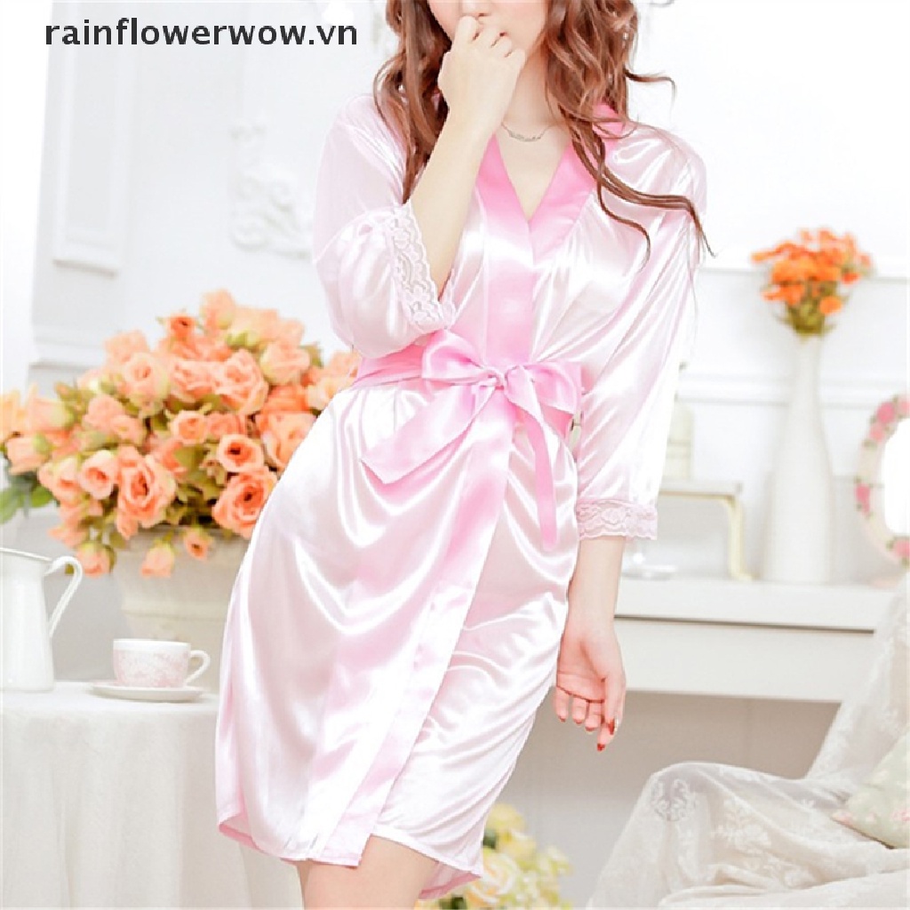 Áo Choàng Ngủ Bằng Lụa satin Phối Ren Quyến Rũ