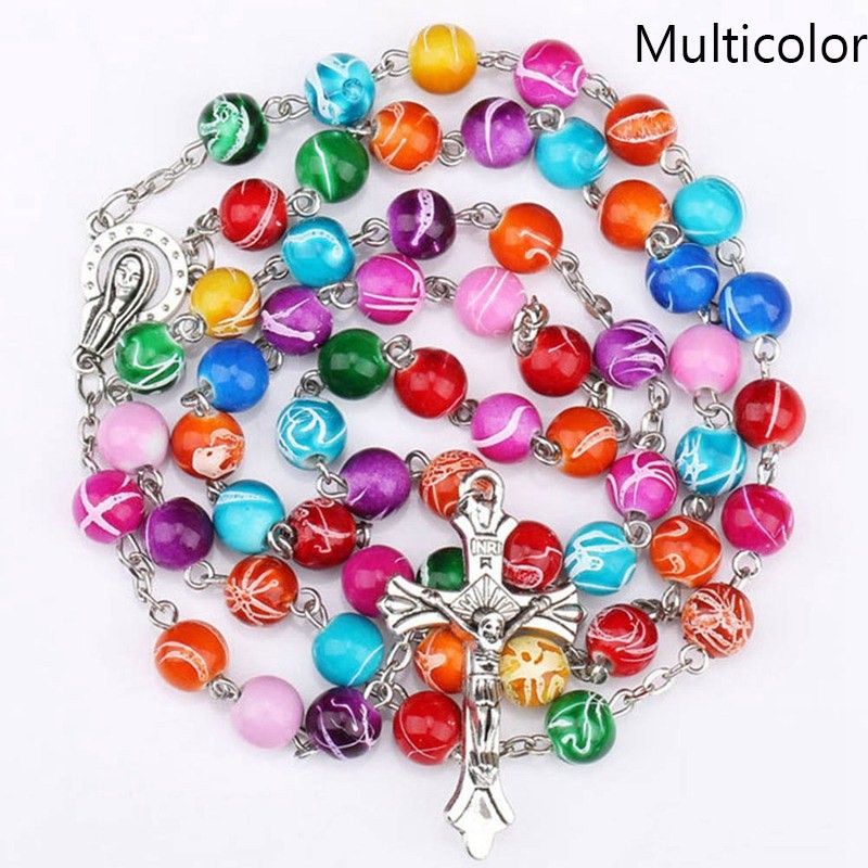 Dây chuyền thánh giá kết cườm tròn nhiều màu sắc thanh lịch