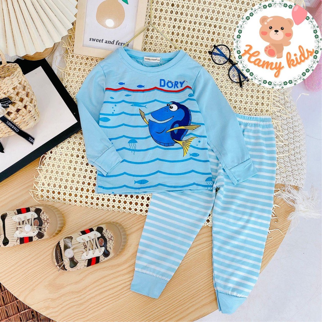 Đồ Bộ Dài Tay Trẻ Em Minky Mom Chính Hãng Thun Lạnh Quần Sọc Dệt Hình Cá Gấu Mickey Cho Bé 0-5 Tuổi Dưới 20kg - Hamykids