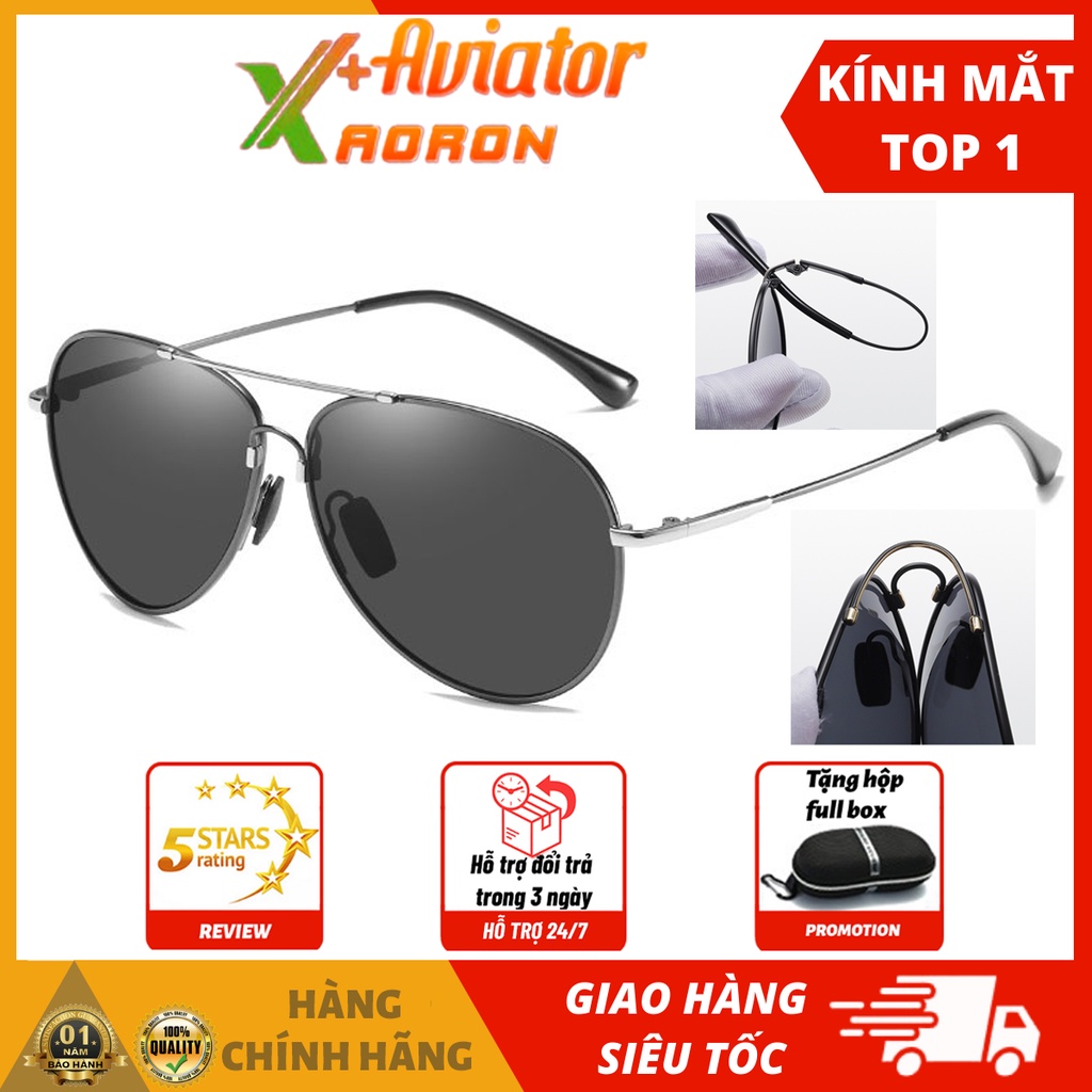 Kính mắt thời trang nam cao cấp AviatorAoron mắt kính phân cực polarized chống bức xạ chống tia UV chống chói tàu xe tốt