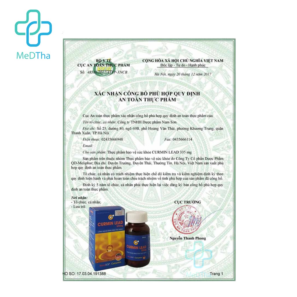 Curmin Lead 335mg  - Hỗ trợ Giảm Đau Dạ Dày Tá Tràng, Mờ Sẹo, Liền Sẹo, Đẹp Da