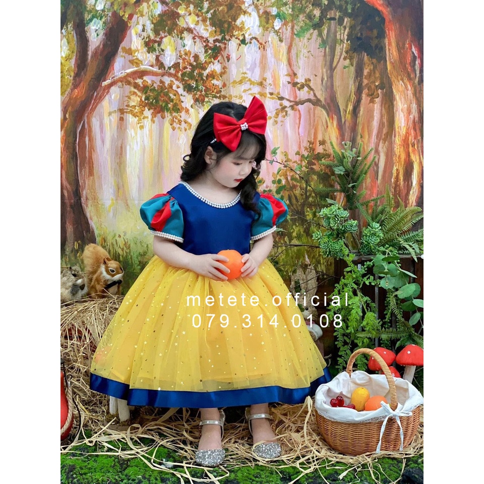 Váy đầm công chúa thiết kế cho bé gái mẫu nàng Bạch Tuyết vàng ngôi sao kim tuyến bồng bềnh Snowwhite - Mẹ Tê Tê