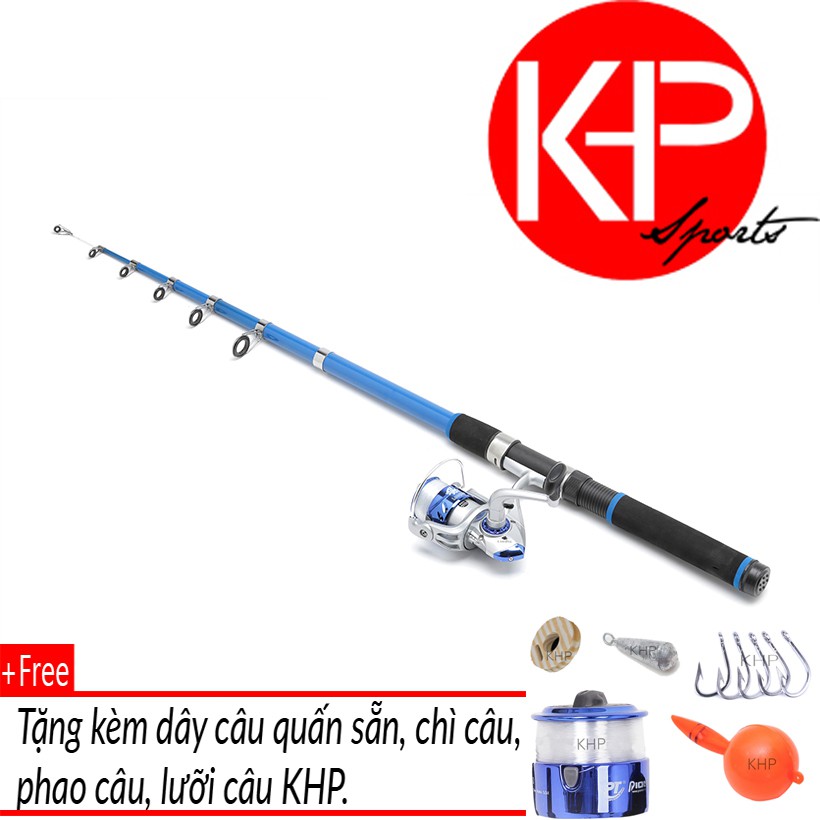 Bộ cần câu KHP Xanh Phối Đỏ 2m7 + Máy 3000 + Bộ Phao Lưỡi