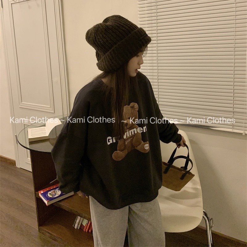 Set Bộ Nỉ Bông Áo Hoodie Dài Tay chất nỉ bông hình gấu Graviment kèm quần jogger bo gấu - KAMI Clothes
