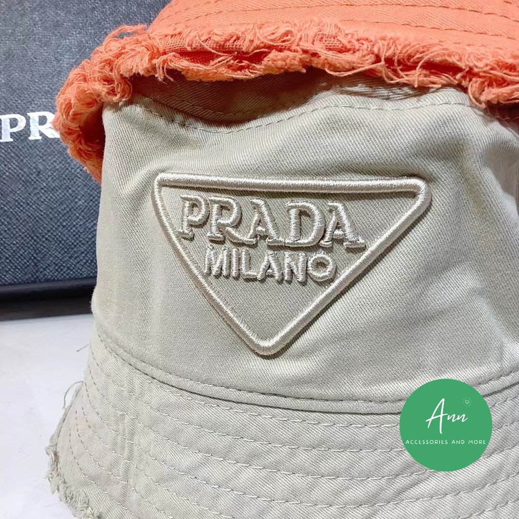 Mũ Buket Prada Hot Hit, Thiết Kế Phong Cách Thời Trang, Chất liệu Kaki Bò Mềm, Sẵn 4 Màu Đen- Trắng- Be- Cam