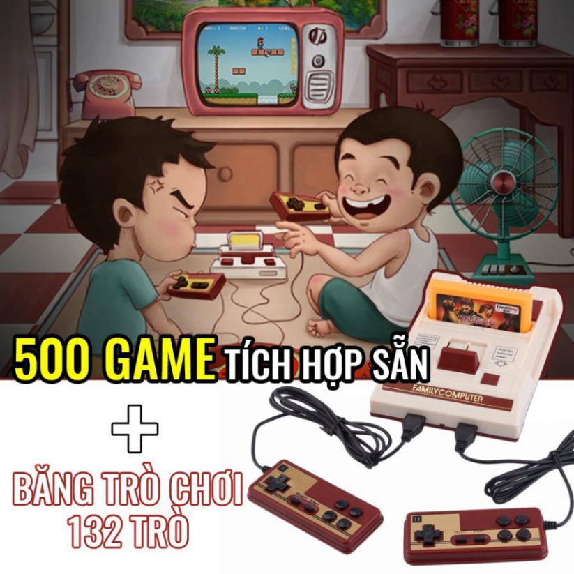 GIÁ TỐT NHẤT Máy chơi game điện tử 4 nút Family Computer có 500 trò chơi không trùng lặp trong máy + băng 132 trò chơi .