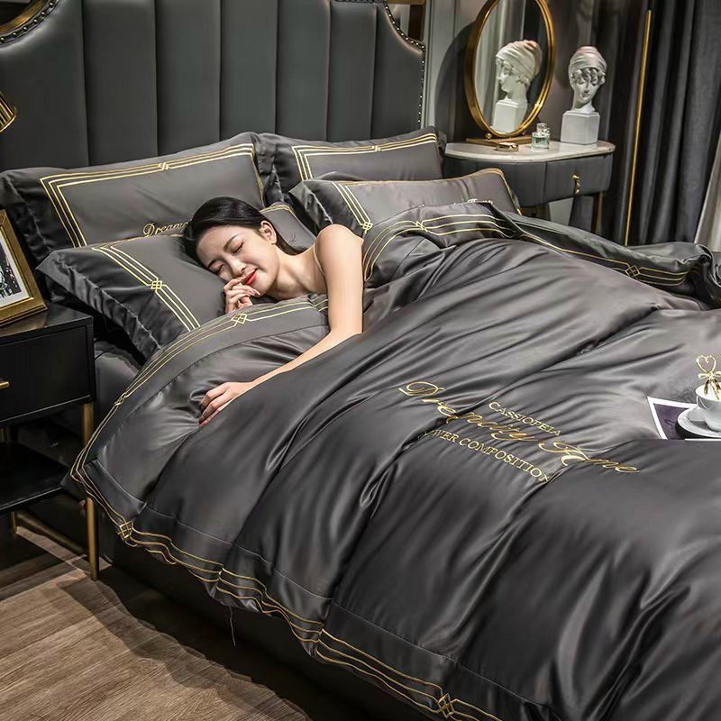 Set 4 món chăn ga gối Lụa thêu Dreamhome cao cấp - CHĂN GA GỐI ĐỆM HUYỀN VŨ BEDDING