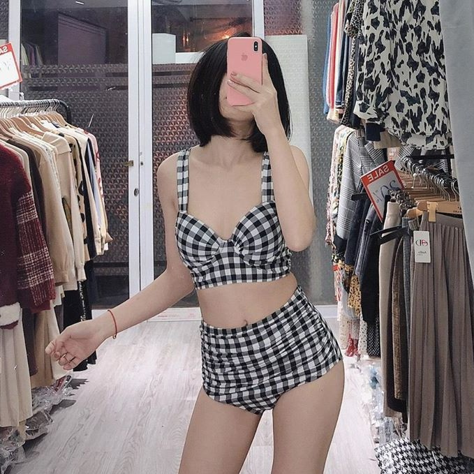 Bikini 2 mảnh cúp ngực kẻ caro, bộ bơi tắm biển cho nữ Bikini191