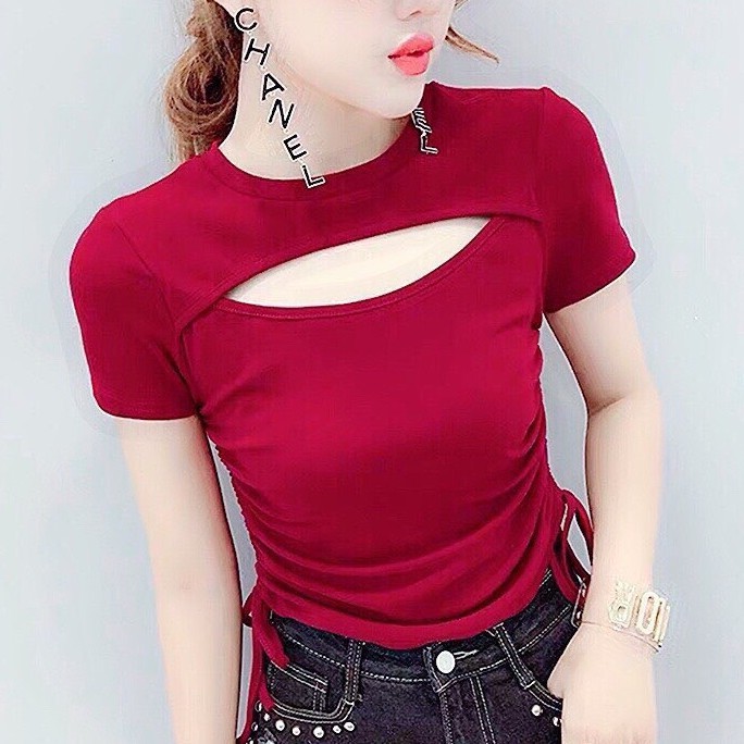 Áo kiểu rút dây 2 bên hông phối cut out ngực sexy cá tính chất đẹp