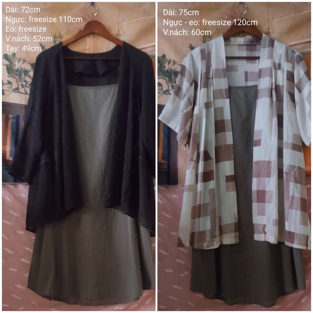 |2hand| Áo khoác voan korea - áo choàng dáng dài họa tiết kẻ xinh xắn | BigBuy360 - bigbuy360.vn
