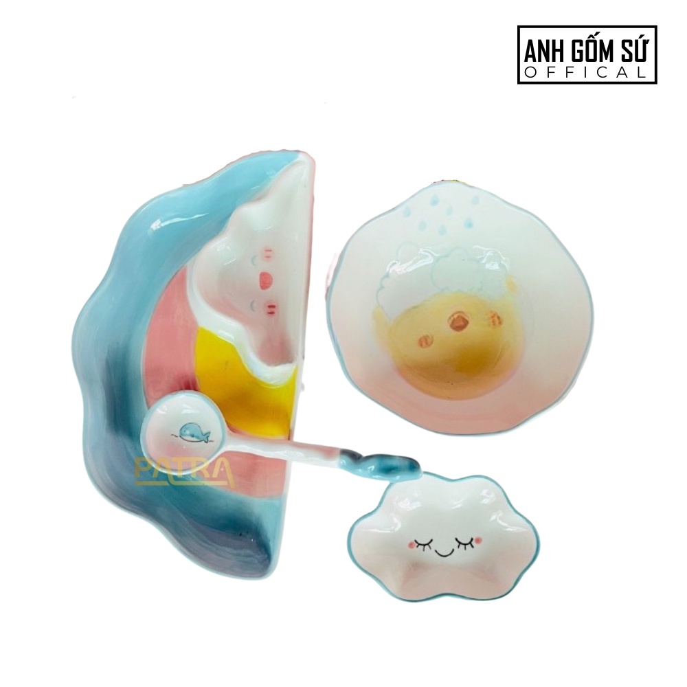 Bộ bát đĩa ăn dặm cho bé dễ thương họa tiết cầu vồng