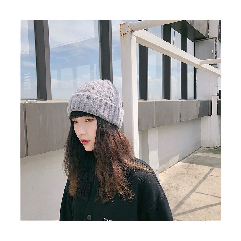 Mũ Len Dệt Kim Màu Trơn Phong Cách Hàn Quốc Thời Trang Mùa Đông Cho Nữ