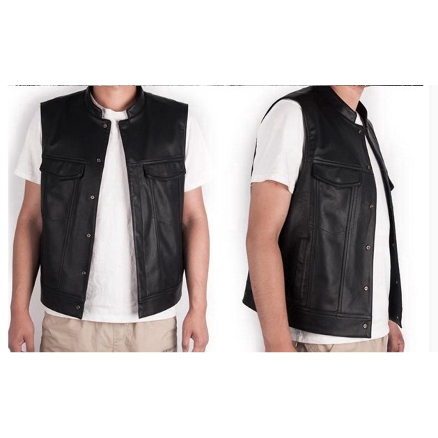 Áo khoác ghi lê vải da cổ đứng phong cách mô tô Harley