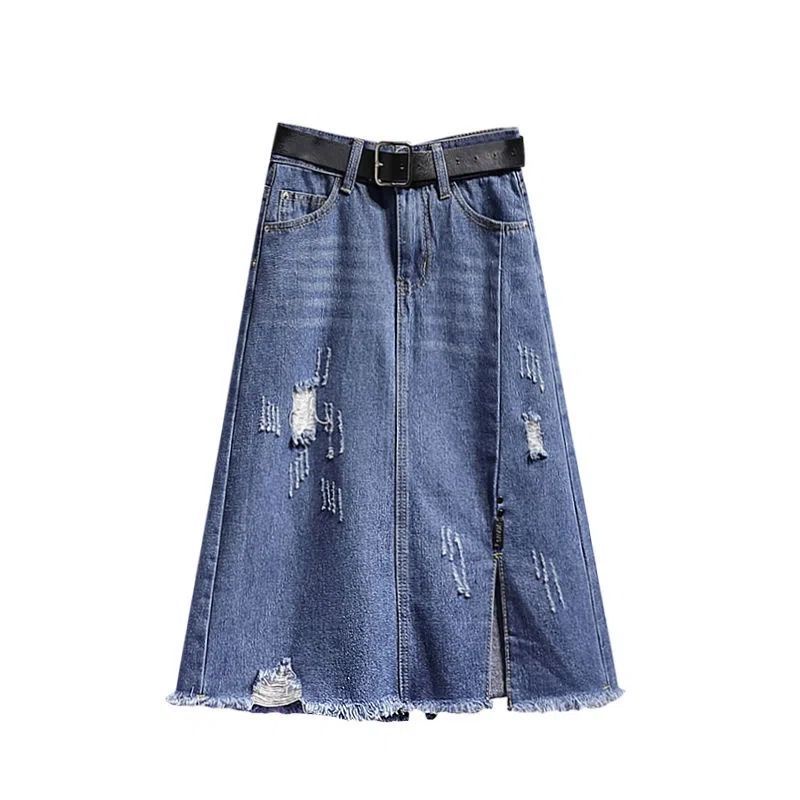 Chân váy jean Chữ A Lưng Cao Thiết Kế Xẻ Rách Thời Trang Mùa Hè Cho Nữ