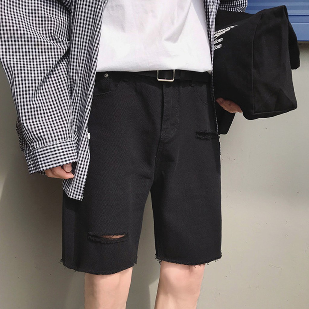 [   Freeship Extra   ]  Quần Short Jean Rách, Quần Đùi Jean Rách Gối Nam Đen Phong Cách Hàn Quốc Hè 2020 | BigBuy360 - bigbuy360.vn