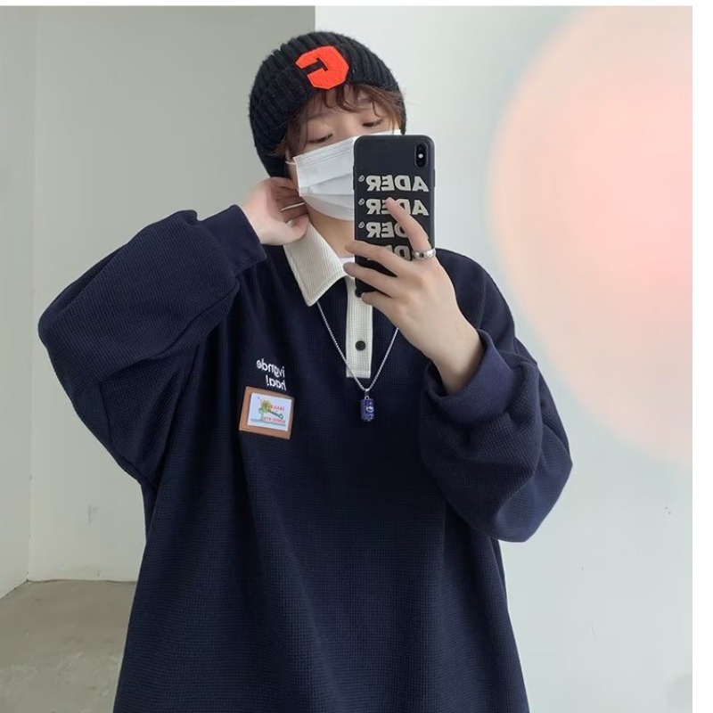 Áo Sweater POLO Dáng Rộng Dài Tay Phong Cách Nhật Bản Thời Trang Mùa Thu Dành Cho Nam