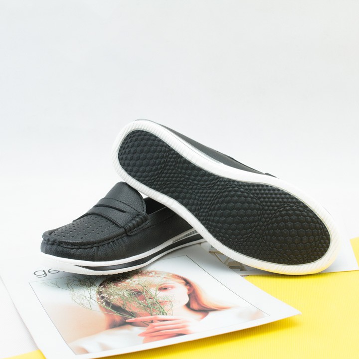 Giày bệt moca - Giày lười da bò thật cao cấp VNXK K498 ( Màu Đen )- thương hiệu Kaleea Việt Nam