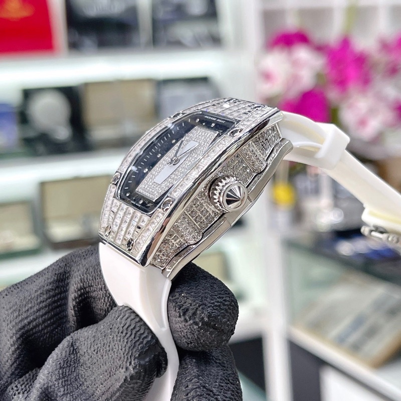 Đồng hồ Nữ Richard Mille dây cao su RM07-01 Sliver full đá