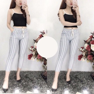 Quần baggy kẻ sọc chất liệu kate thái có ảnh thật