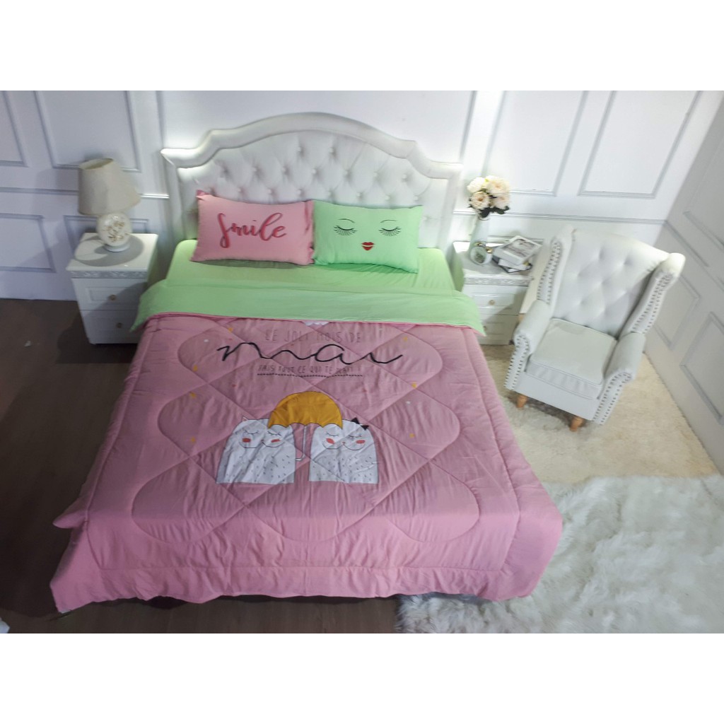 Trọn bộ chăn ga gối cotton đũi chần bông 4 món